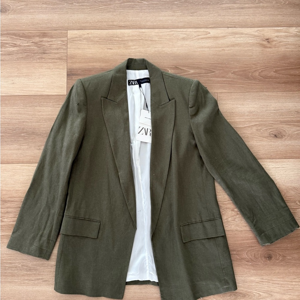Zara Green Blazer Classic Suit Jacket Small